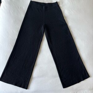 Knit wide leg lounge pants high waist stretch comfy ribbed Banana Republic Black